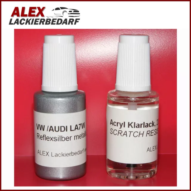 Lackstift für VW AUDI  LA7W Reflexsilber met + Klarlack 2x20ml Pinsel A7W