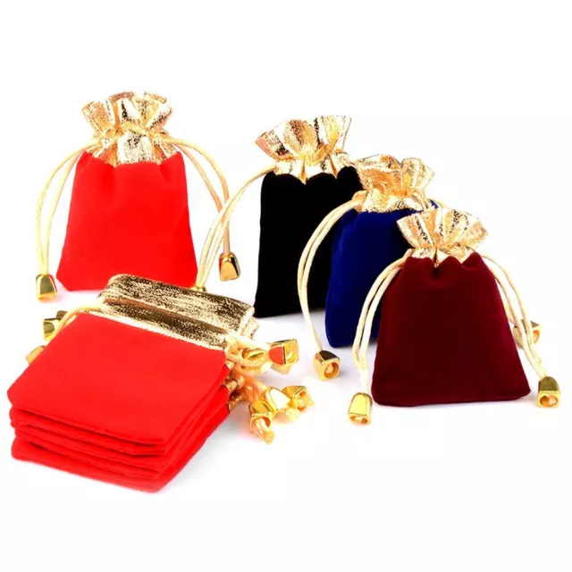 Gold Trimmed Velvet Bag-20pcs Drawstring Elegant Vintage Jewelry Packaging 7x9cm