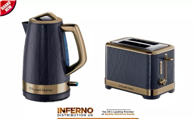 Russell Hobbs 1.7L Structure Kettle & Matching 2 Slice Toaster Set In Blue/Gold