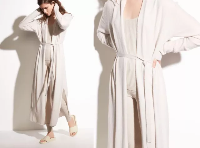 Vince $565 Boiled Cashmere Side Slit Cardigan Robe in Mist; S