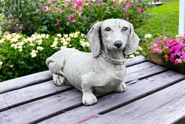 Standing Dachshund Yard Figure Garden Dog Sculpture Concrete Pet Memorial  8"