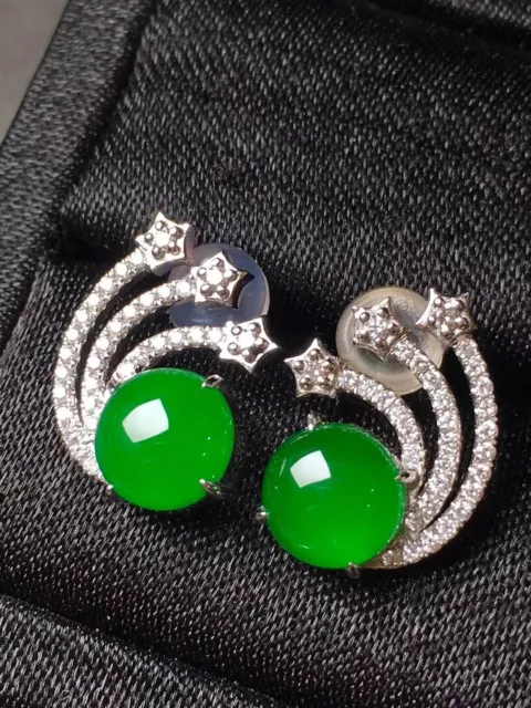 Emerald 100% Natural Ice Green Jadeite jade Lucky women's stud earrings
