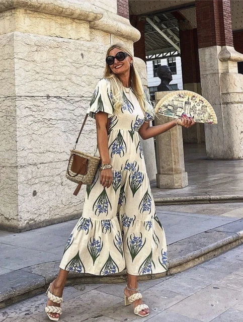 ZARA NWT WOMAN Ecru Floral Printed Linen Cotton Midi Dress 3198/244 All  Sizes $55.00 - PicClick