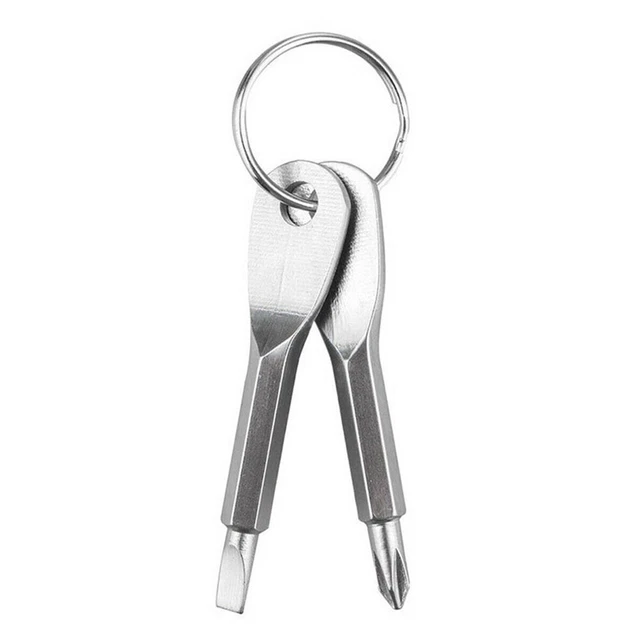 2pcs Stainless Steel Multi Tool Key Ring EDC Screwdriver Set Pocket Outdoor Tool