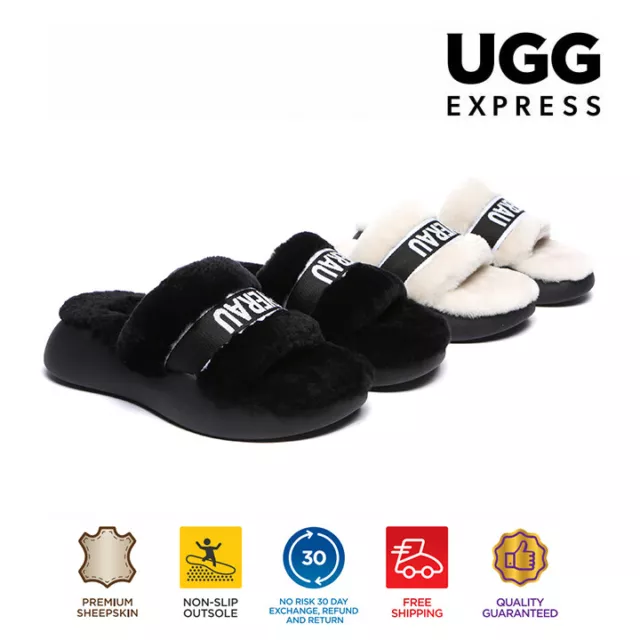 EVERAU® UGG Slides Sheepskin Wool Women High Platform Soft Slides Flossy Slipper