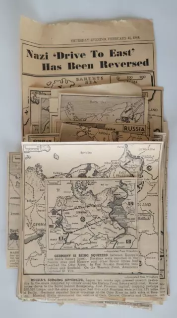 WWII Bottling Up Germany West/East Original US Newspaper Maps 2+ Dozen Clips