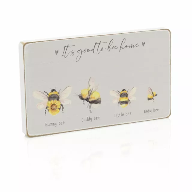 Wooden Bee Family Plaque Home Block Sign |  Shabby Chic Ornament Decorative Sign