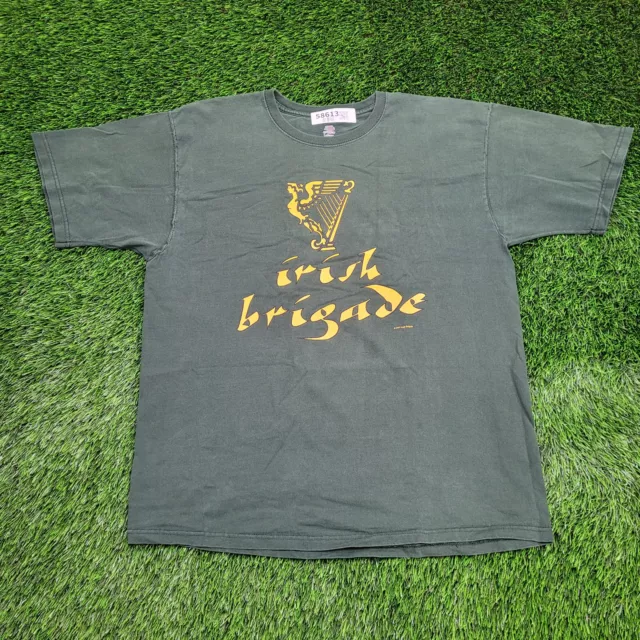 1997 Irish-Brigade Union-Army Shirt XL 22.5x29 Reprint Military Harp Faded Green