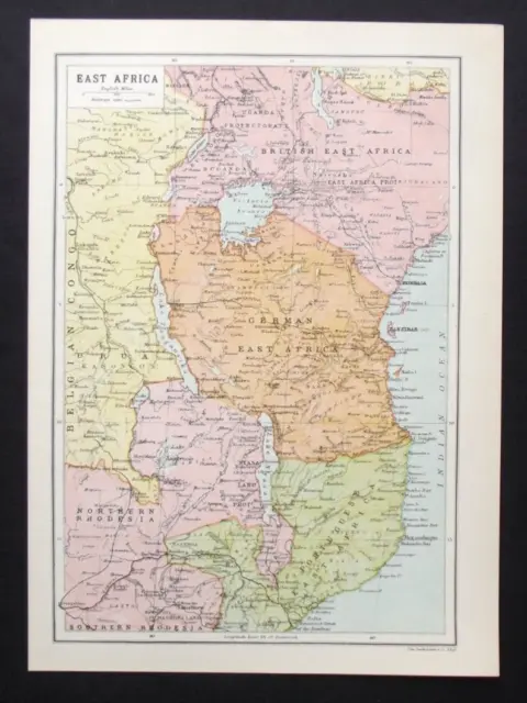 Antique Map: East Africa, John Bartholomew, The Great World War, 1916