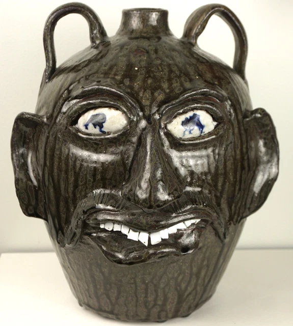 Chester Hewell Folk Pottery Face Jug North Georgia Tobacco Spit Glaze Chester Hewell Folk Pottery Face Jug North Georgia Tobacco Spit Glaze