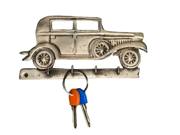 Vintage Silver Plated Key Hook Hanger Wall Organizer Mount Home Old Car Handmade