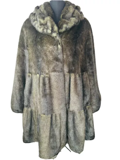 Fab Tiered Jones New York  Faux Fur Lined Jacket Coat Med BROWN Tan Heavy