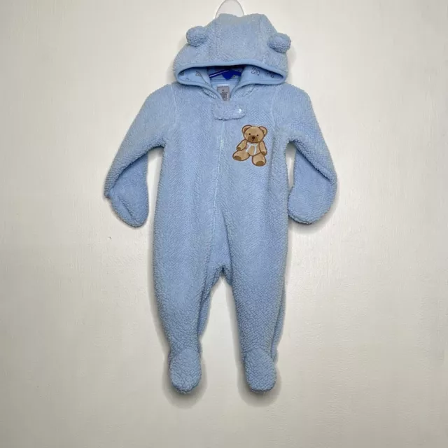 Carters Fleece Hoodie Coverall Baby Boys Size 3 Months Footie Hand Covers Blue
