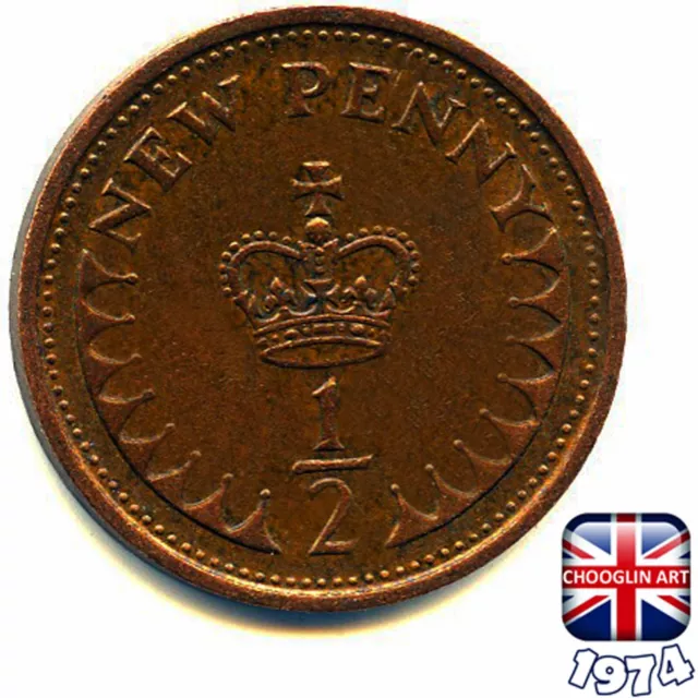 A BRITISH 1974 ELIZABETH II HALF PENNY ½p coin, 50 Years Old!