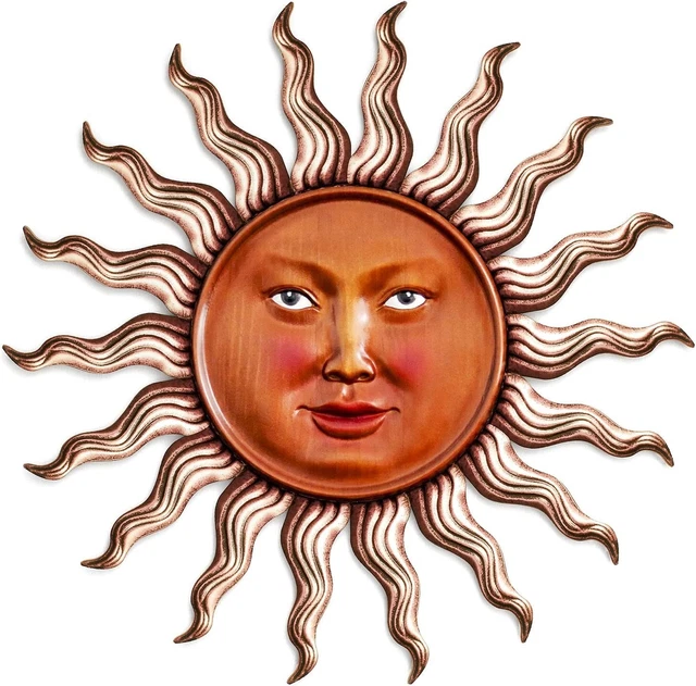 Metal Sun Face Wall Plaque Decor Hang Art Patio Fence Porch Home Garden Office