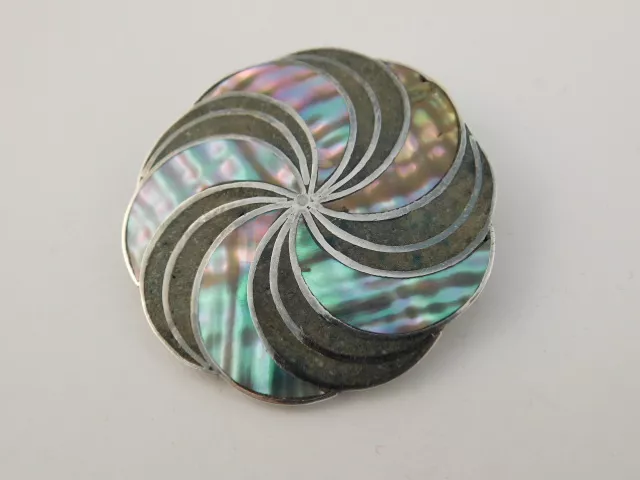 Vintage Abalone Shell Sterling Swirl Pin  Fcs Plata Mexico Artisan Tlaquepaque