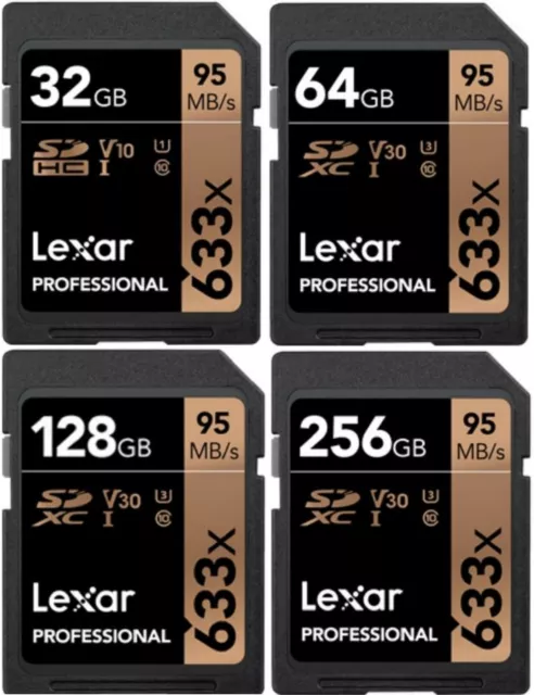 Lexar Professional 32/64/128/256GB SD SDXC memory Card 633X, U3, V30, 95MB/s