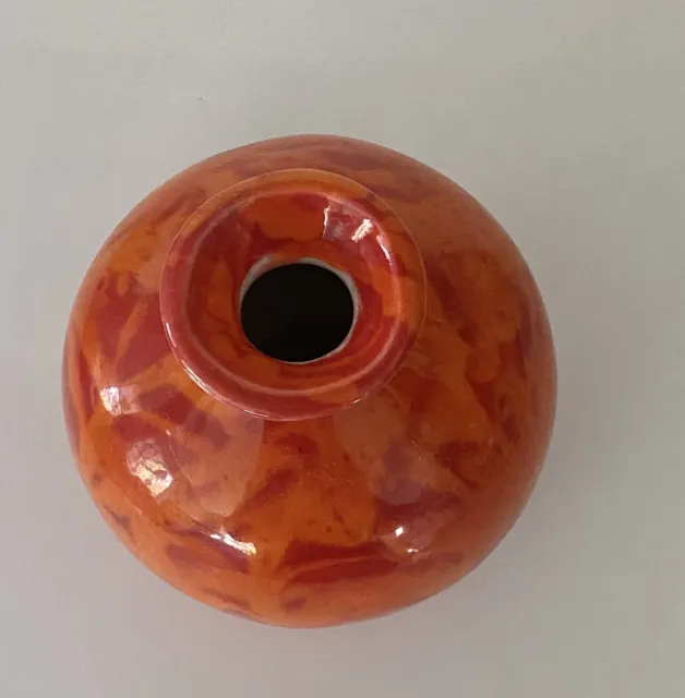 Mid Century Drip Glaze Vase Ceramic Pottery Red Orange MCM Flame 2