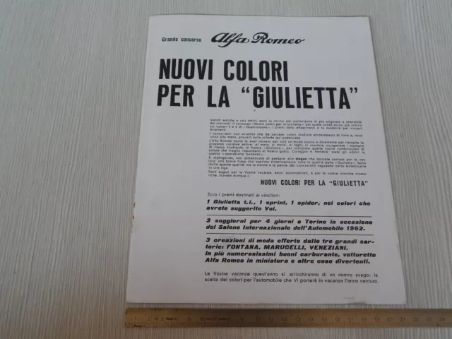 Brochure Originale 1962 Colora La Alfa Romeo Giulietta Sprint Etc Depliant