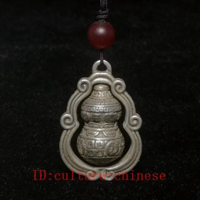 Chinese Tibet Silver Handmade luck wealth gourd necklace Pendant Gift Collection