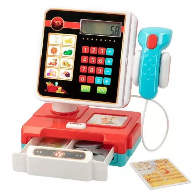 Kids Electronic Cash Register Set Toy Supermarket Calculator Till Pretend Play