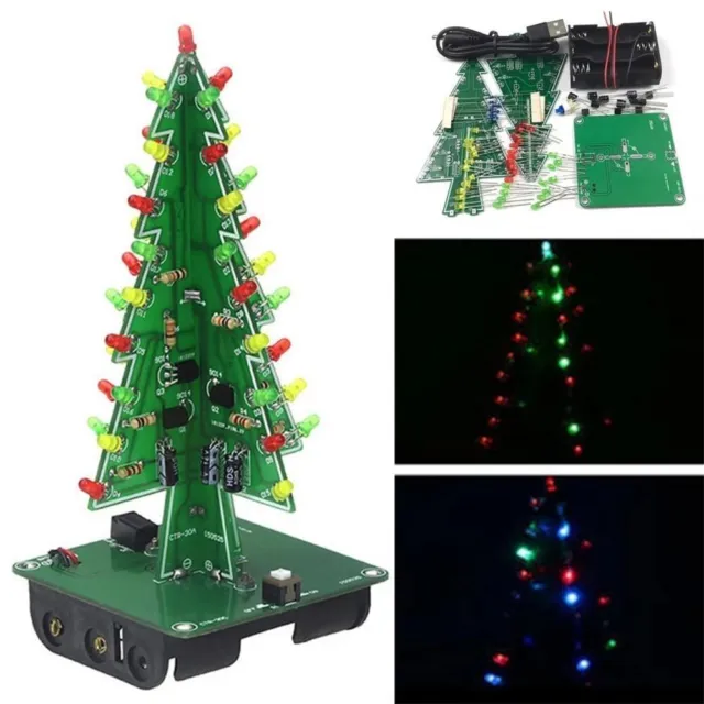 DIY 3D LED Flashing Christmas Tree Circuit Kit Glitter Electronic Learning Set/