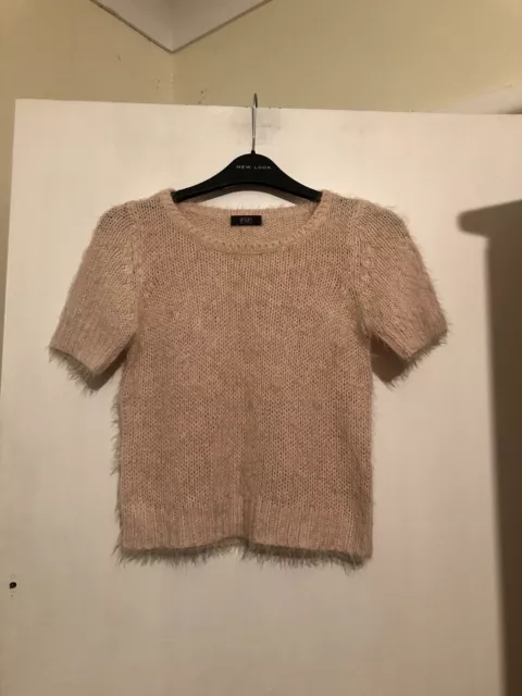 WOMANS TESCO F F Pink Short Sleeved Crew Neck Fluffy Jumper Size
