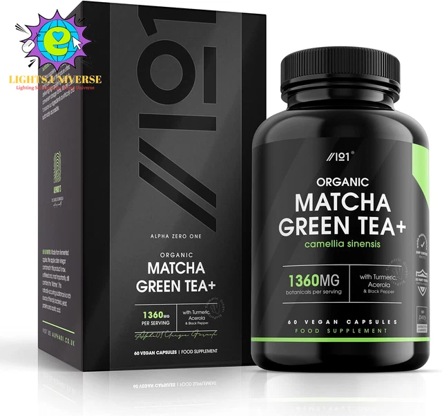 ORGANIC MATCHA GREEN Tea Extract 1360Mg 60 Capsules Boosted with