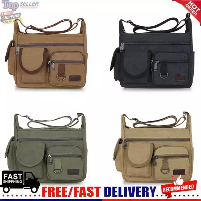 Canvas Messenger Bag for Men Large Capacity Casual Multilayer Pockets Handbag