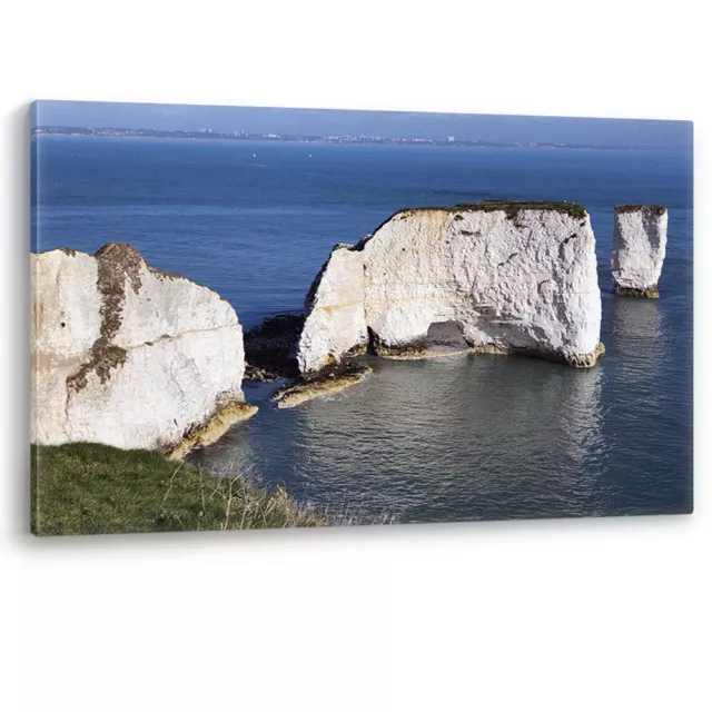 Old Harry Rocks White Bournemouth UK Luxury Canvas Wall Art Large Picture Print