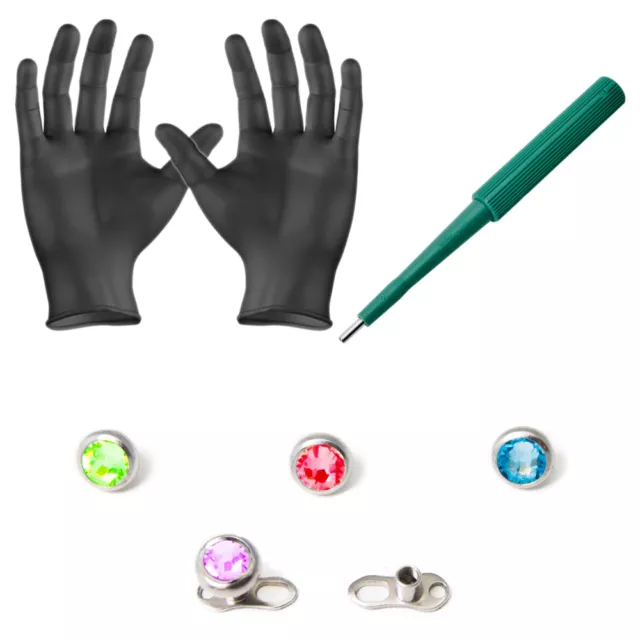 Piercing Kit Dermal Anchors tops Dermal Bases Puncher and  Gloves 8 Pieces