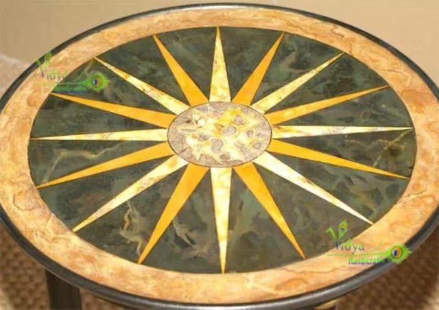 2' Black Marble Table Top Round Dining Table Multi Stone Mosaic Inlay Home Decor