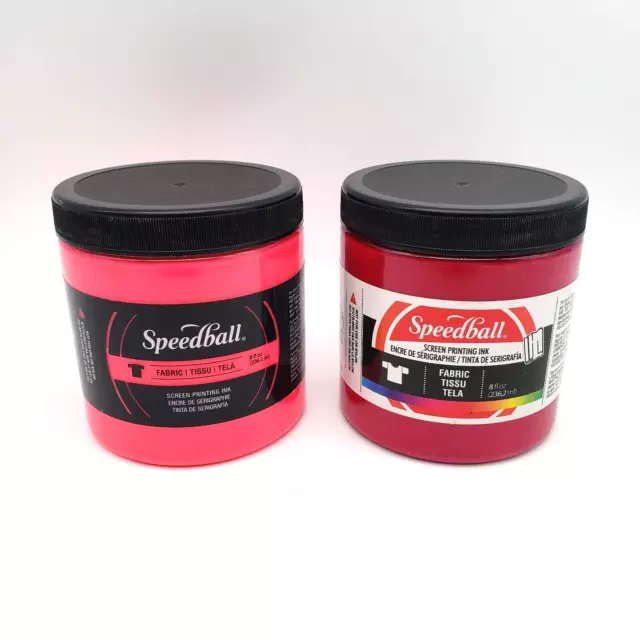 Lote de tinta para serigrafía de tela Speedball - rosa caliente fluorescente y magenta NUEVO