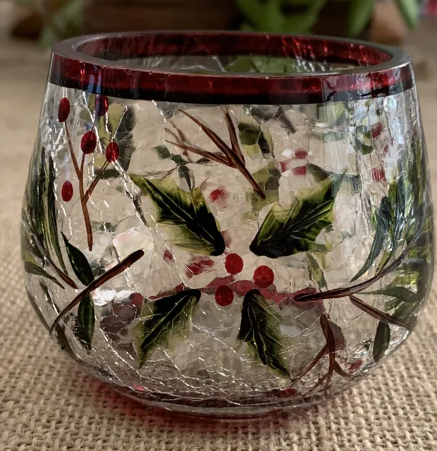 Yankee Candle Crackle Glass Painted Berries & Branches Votive Candle Holder