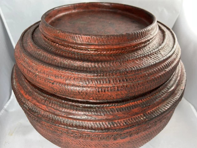 Antique Burmese Altar Offering Fruit Flower Bowl VERY LARGE 16" Inner Tray Lid