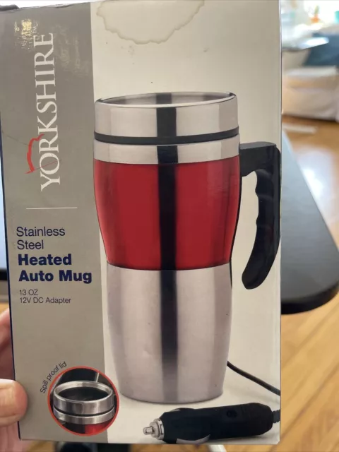Yorkshire Stainless Steel Heated Travel Mug 13oz 12V DC Car Adapter - New