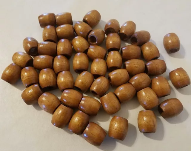 Lot of 50 Maple Wood Large Barrel Macrame Craft Wooden Beads 20mmx22mm Vintage