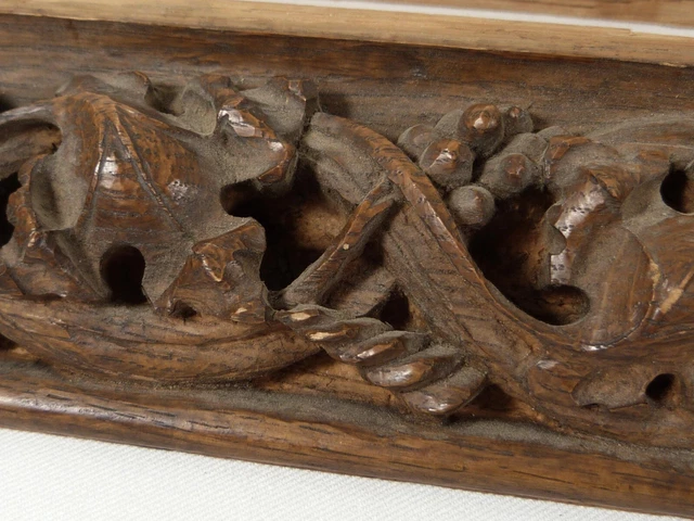 2 Antique Hand-Carved Oak Architectural Salvage Trim Pieces Grape Vine 24 x 2.5" 4