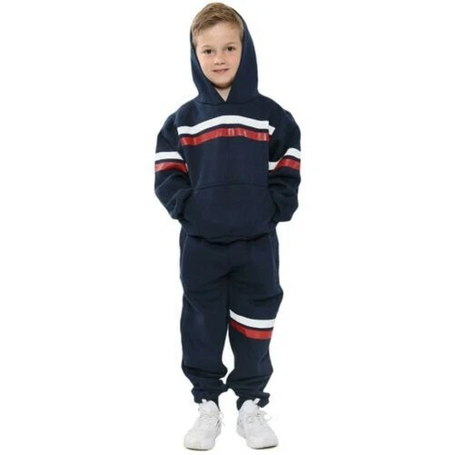 Bambine Ragazzi Tuta da Ginnastica Navy Pile con Cappuccio Jogging Top Fondo