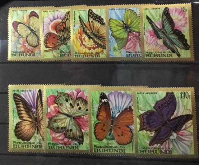 Burundi #C66-C74. Complete Air Mail Set Of Nine,  Butterflies.   Mnh
