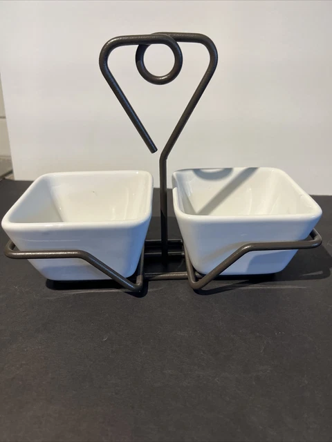 2 tazones cuadrados y caddy blancos pequeños de condimento Pampered Chef Simple Additions