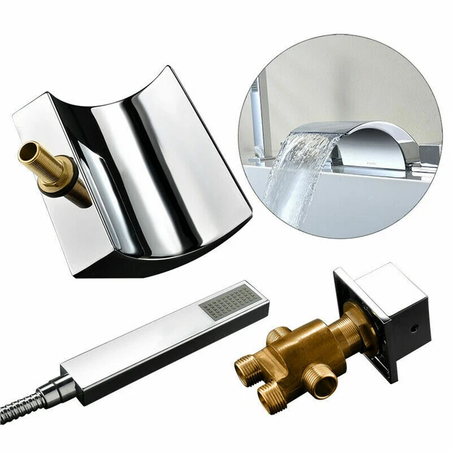 5 Loch Set Badewannenarmatur Handbrause Wannenrand Armatur Wasserfall Chrom Kit