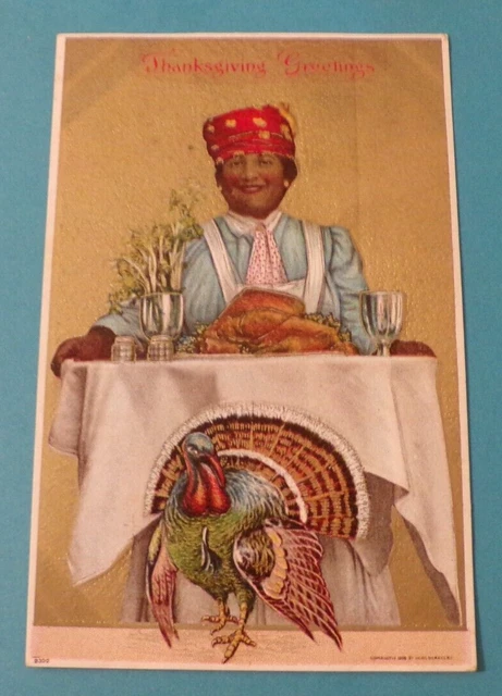 Antique Black Americana Thanksgiving Postcard Unposted Colorful Crafts