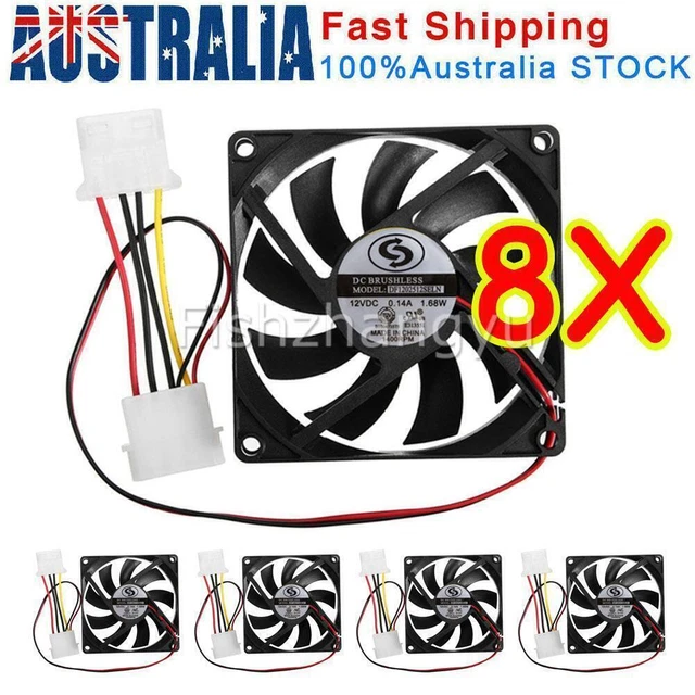 New 8 Pack 12cm 120mm 4 Pin DC 12V Brushless PC Computer Case Cooling Fan CPU AU
