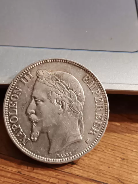 France.  Superbe écu de 5 Francs argent, Napoléon III 1868 BB Strasbourg. SUP