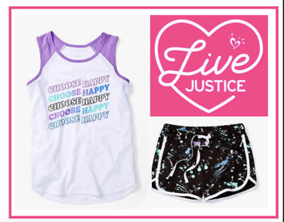 *New* Justice Girls Size 8 Choose Happy Top N Paint Brushed Shorts Outfit Set