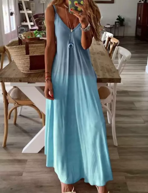Women's Summer Long Skirt V-Neck Sexy Sundress Loose Suspender Dress Large Size