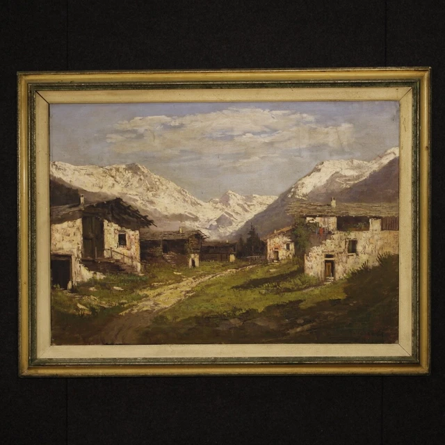 Pintura italiana oleo sobre lienzo firmado paisaje cuadro estilo antiguo 900