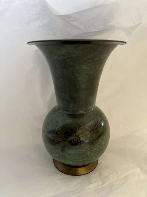 A.N. Oppenheim Brass Enamelware Vase Hand Crafted in Israel  Vintage Signed