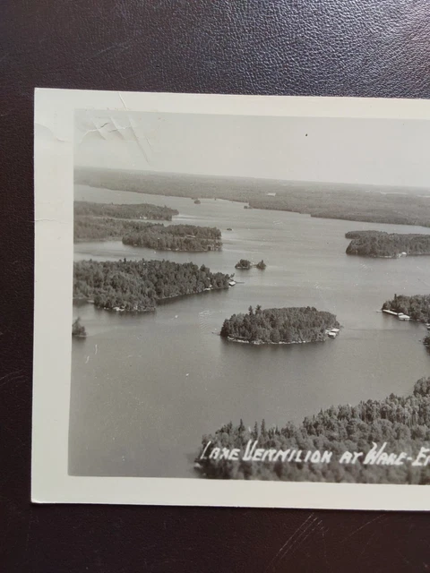 COOK, MN * LAKE VERMILION ~ AERIAL VIEW * UNPOSTED VINTAGE RPPC c Mid-Late '50s 3